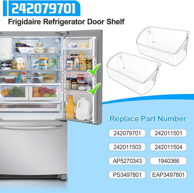 Alvar [2 PACK] UPGRADED 242079701 Refrigerator Door Bin Compatible with Frigidaire Door Shelf Replacement 242011501 242011503 242011504 LGHD2369TF FFHB2750TS FGHB2868TF LFHG2251TF5 Door Shelf Bin - Image 4